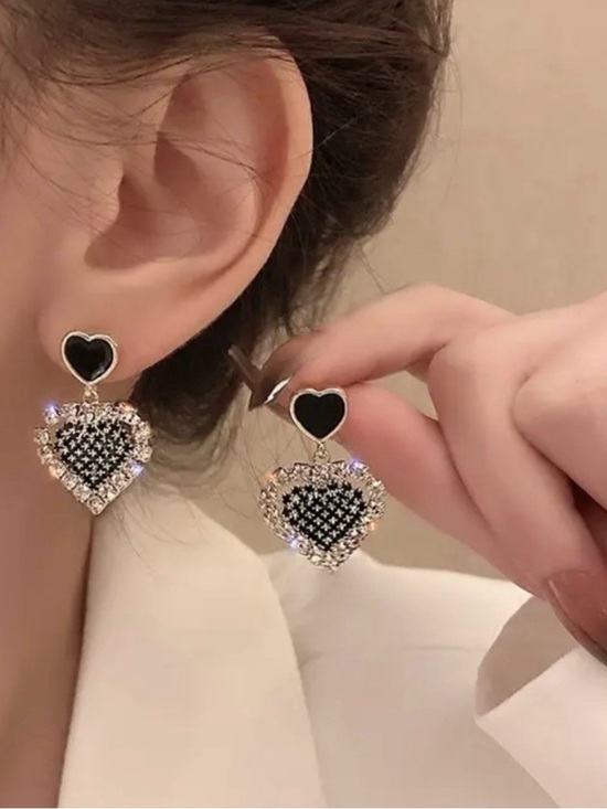 Beginning Boutique Jewelry - Beginning Boutique Black Heart Crystal Drop Earrings